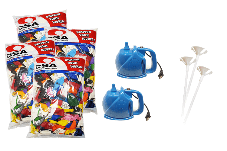 printed logo balloons kit with air pumps and sticks